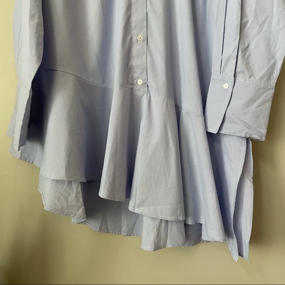 Lane Bryant Asymmetrical Ruffle Hem Blue & White Striped Button Down Shirt Tunic - Picture 3 of 6